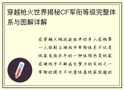 穿越枪火世界揭秘CF军衔等级完整体系与图解详解